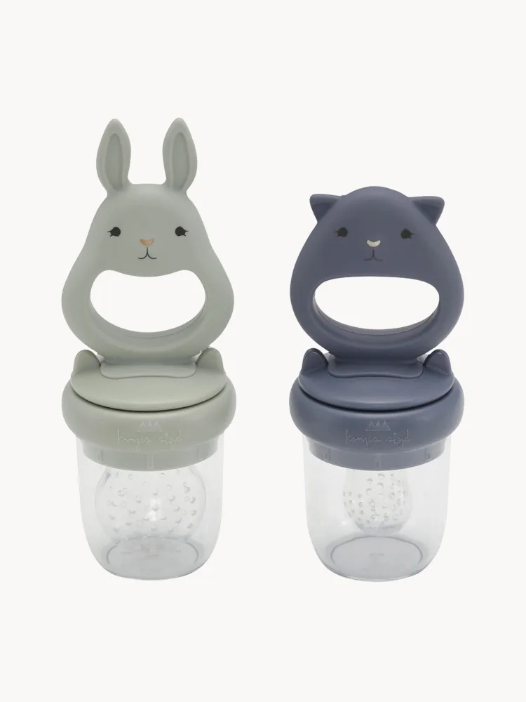 Konges Sløjd Ниблер для прикорма Bunny из силикона, набор 2 шт., высота 12 и 14 см, светло-серый и серо-голубой