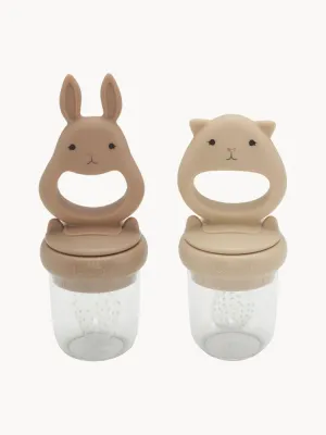 Konges Sløjd Ниблер для прикорма Bunny из силикона, набор 2 шт., высота 12 и 14 см, оттенки бежевого