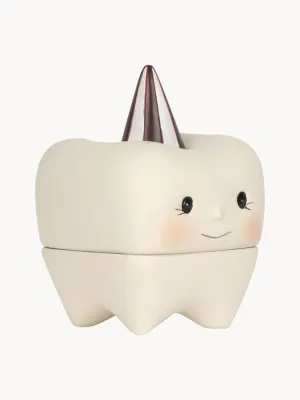 Konges Sløjd Шкатулка детская Tooth в виде единорога для мелочей и первых сокровищ, 6х9х6 см, молочно-белая с розовым
