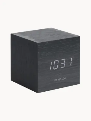 Karlsson Будильник электронный Cube кубической формы с подсветкой, датой и температурой, шпон, 8х8 см, чёрный