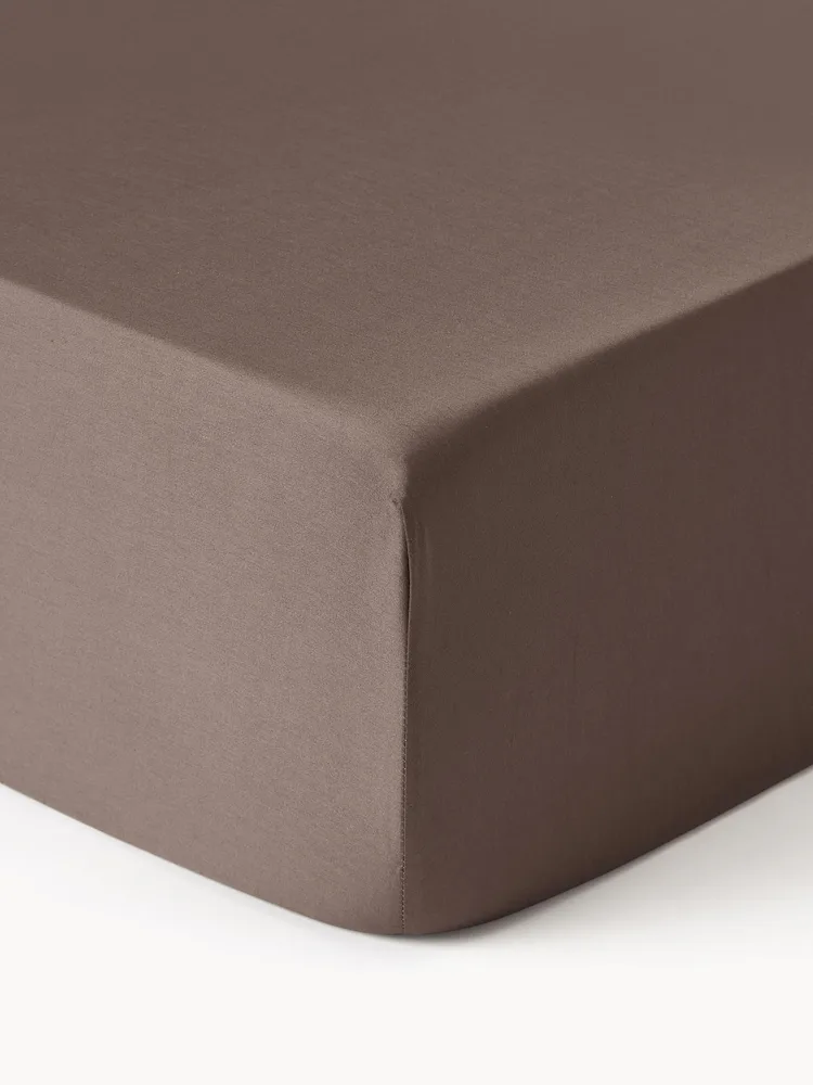 Westwing Collection Простыня на резинке Comfort из хлопкового сатина, коричневая