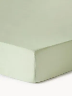 Westwing Collection Простыня Airy на резинке из льна для топпера, Ш 90 × Д 200 см, В 15 см, Светлый зелёный