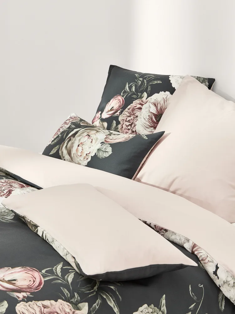 Westwing Collection Пододеяльник Blossom из хлопкового сатина, Ш 135 × Д 200 см, Антрацитовый