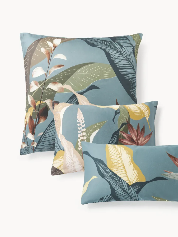 Westwing Collection Наволочка Flora из хлопкового сатина, Ш 50 × Д 80 см, Petrol