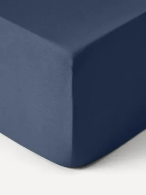 Westwing Collection Простыня на резинке Comfort Premium из хлопкового сатина, темно-синяя