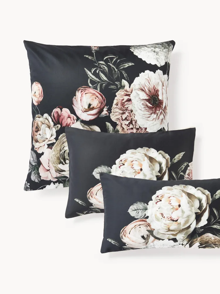 Westwing Collection Наволочка Blossom из хлопкового сатина, Ш 50 × Д 80 см, Антрацитовый