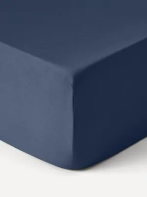 Westwing Collection Простыня на резинке Comfort из хлопкового сатина, темно-синяя