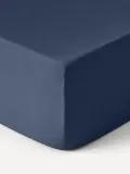 Westwing Collection Простыня на резинке Comfort из хлопкового сатина, темно-синяя — фото 1