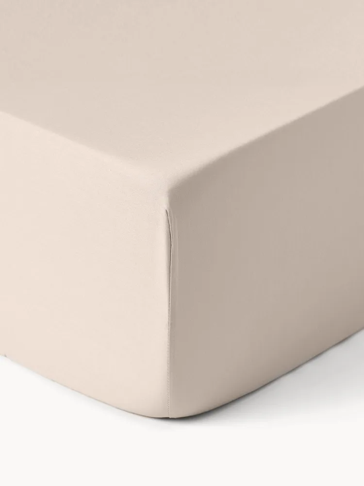 Westwing Collection Простыня на резинке Comfort из хлопкового сатина, бежевая, Ш 90 × Д 200 см, В 25 см, Бежевый