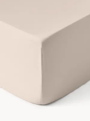 Westwing Collection Простыня на резинке Comfort из хлопкового сатина, бежевая, Ш 90 × Д 200 см, В 35 см, Бежевый