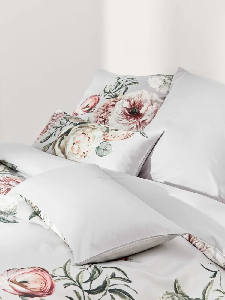Westwing Collection Пододеяльник Blossom из хлопкового сатина, Ш 135 × Д 200 см, Светлый серый