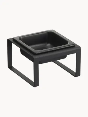 Yamazaki Миска для животных Tower керамическая на стальной подставке, 15 x 10 x 16 см, 300 мл, чёрная