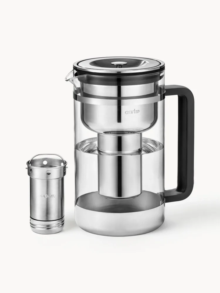 Фильтр-кувшин для воды Aarke Purifier из стекла и нержавеющей стали, объём 2,8 л, 21х25х14 см, серебристый