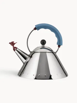 Alessi Чайник со свистком Bird из нержавеющей стали, 2 л, для всех типов плит, серебристый с синим и бордовым