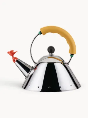 Alessi Чайник со свистком Bird из нержавеющей стали, 1 л, для всех типов плит, серебристый с жёлтым и оранжевым