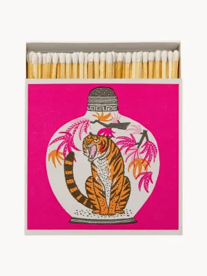 ARCHIVIST Спички в декоративной коробке Farmer Tiger, 125 штук, коробка светло-розовая с оранжевым, 11 см