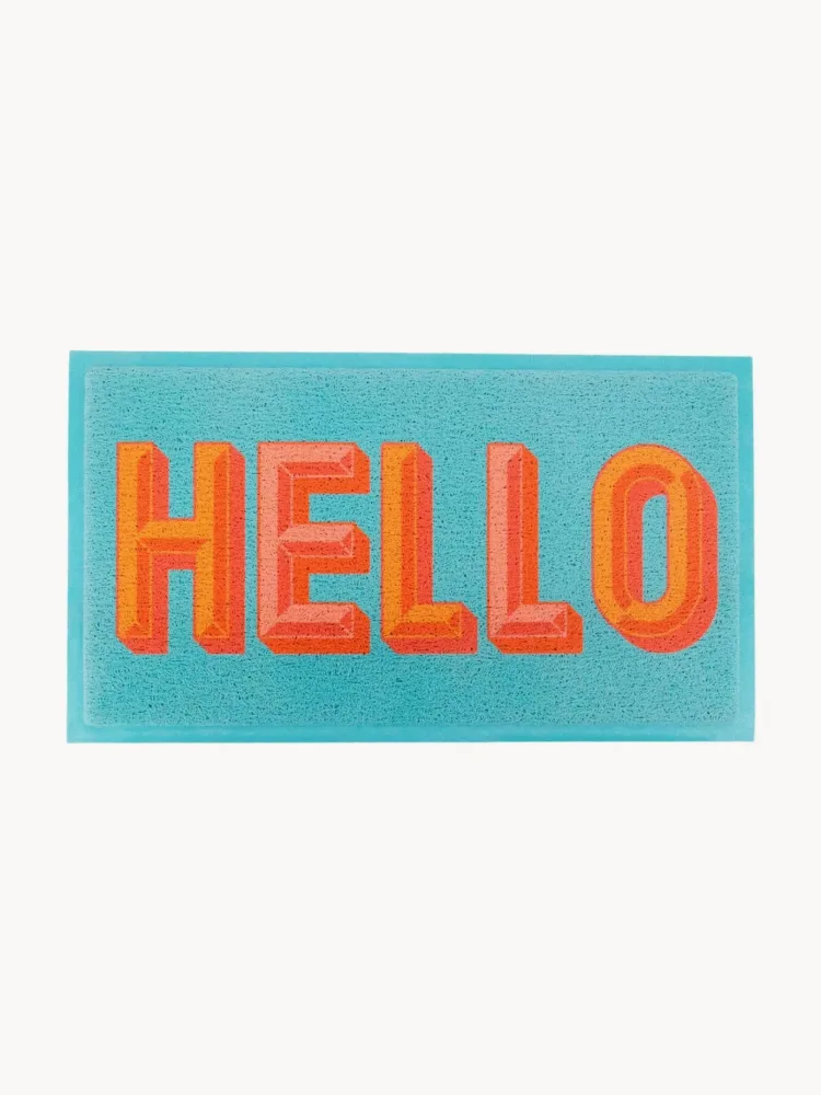 Коврик придверный Hello с надписью, для дома и улицы, из ПВХ, 40х70 см, бирюзовый с оранжевым