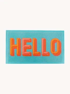 Коврик придверный Hello с надписью, для дома и улицы, из ПВХ, 40х70 см, бирюзовый с оранжевым