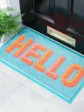 Коврик придверный Hello с надписью, для дома и улицы, из ПВХ, 40х70 см, бирюзовый с оранжевым — фото 3