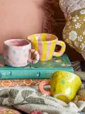 Bloomingville Mini Кружка детская Nini из каменной керамики, 100 мл, диаметр 7 см, с розово-голубым узором — фото 4