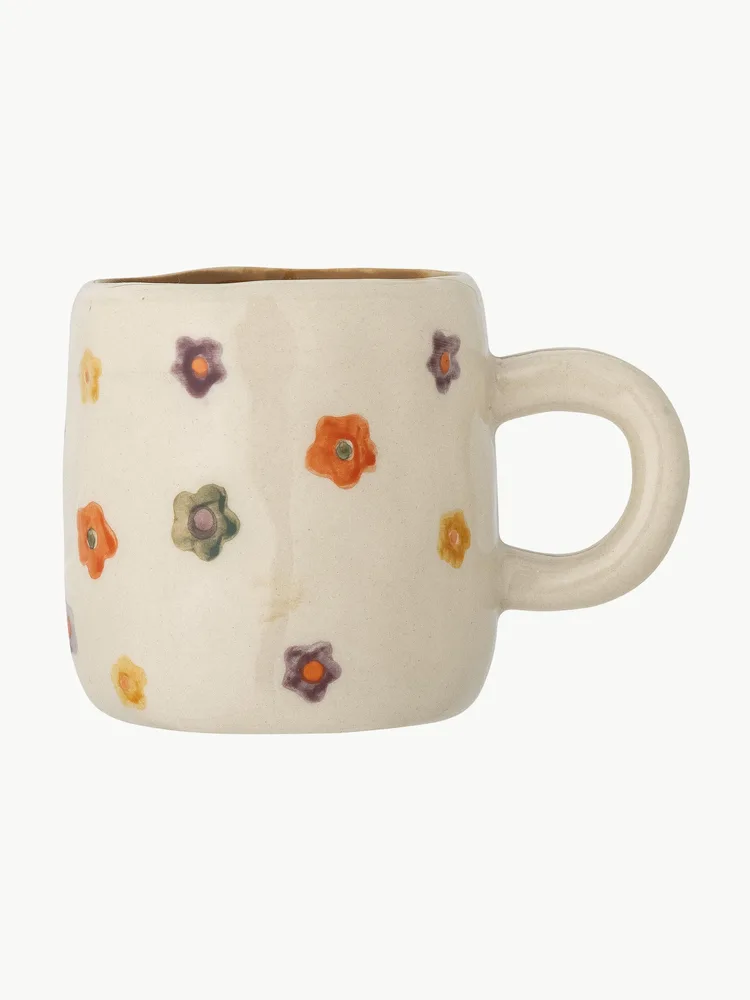 Bloomingville Mini Кружка детская Addy из каменной керамики с ручной росписью, 130 мл, диаметр 6 см, светло-бежевая