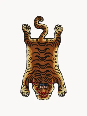 Bongusta Коврик Tiger из шерсти ручной работы с тигром, 50 х 85 см, чёрный с коричневым