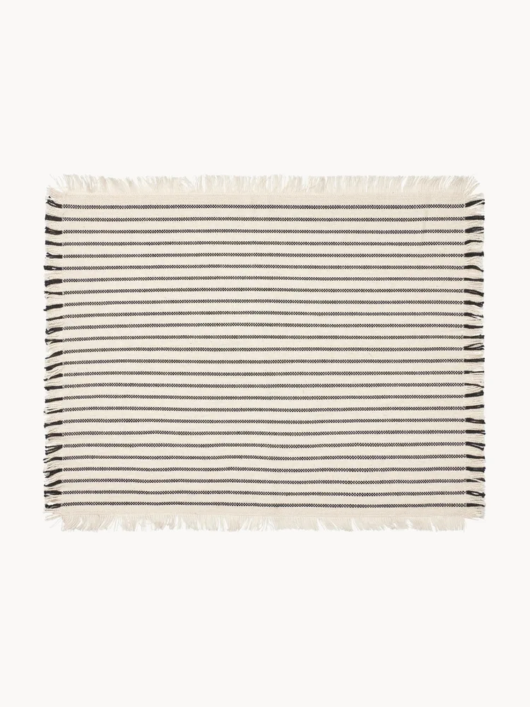 Broste Copenhagen Комплект хлопковых салфеток под приборы с бахромой Elouise, 2 шт, 41x32 см, сломанный белый/антрацитовый