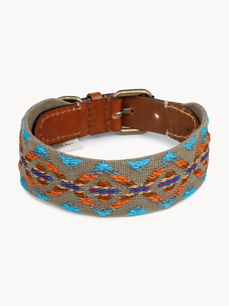 Buddys Dogwear Ошейник для собак Etna ручной работы из кожи с хлопковым плетением, ширина 4 см, длина 32, 40 и 48 см, зелёно-бирюзовый