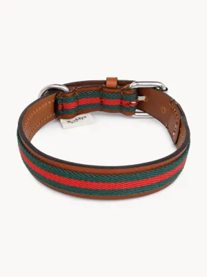 Buddys Dogwear Ошейник для собак Baseball ручной работы из кожи и хлопка, ширина 2 см, три размера до 48 см, зелёный с красным