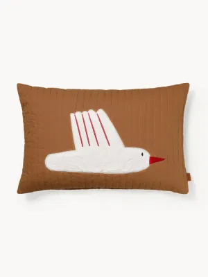 Ferm Living Kids Подушка декоративная детская Bird стёганая из хлопка, 40х60 см, коричневая с белым и красным