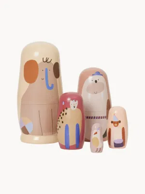 Ferm Living Kids Набор игрушек деревянных Critter в виде зверей-матрёшек, 5 фигурок, самая крупная 6х14 см, разноцветный