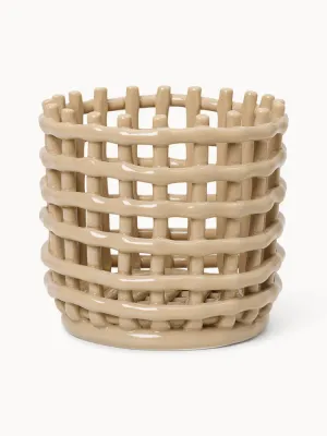 Ferm Living Корзина для хранения Nalan из керамики ручной работы, Ø 16 × В 15 см, Светлый бежевый