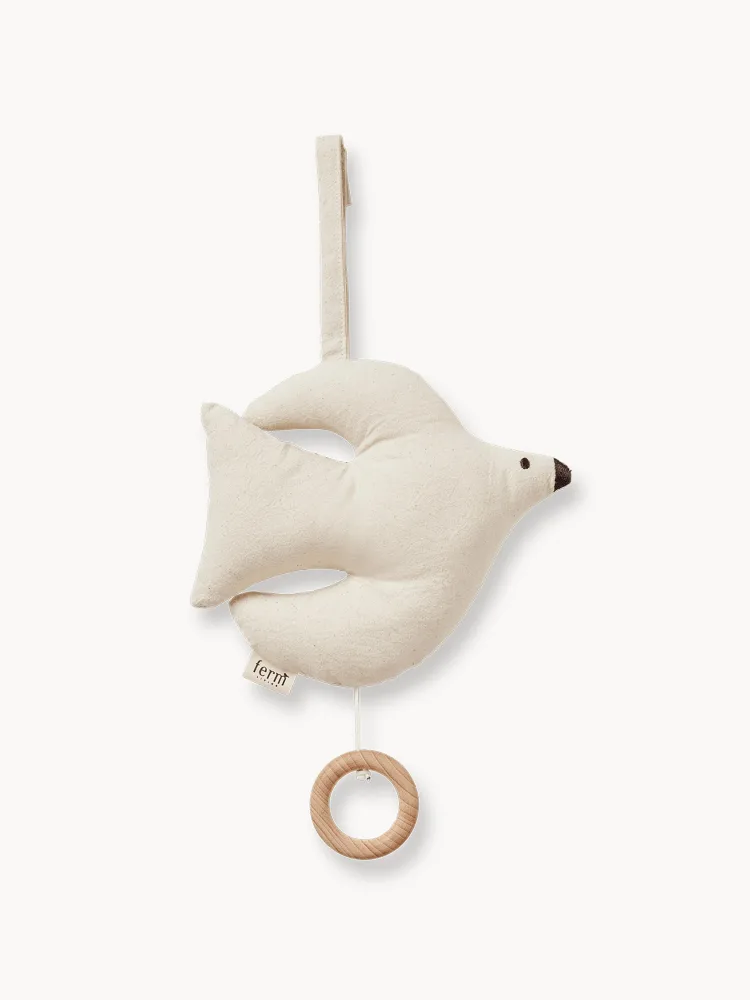 Ferm Living Kids Мобиль музыкальный Swif Bird на кроватку и коляску из органического хлопка, 20 x 18 см, молочно-белый