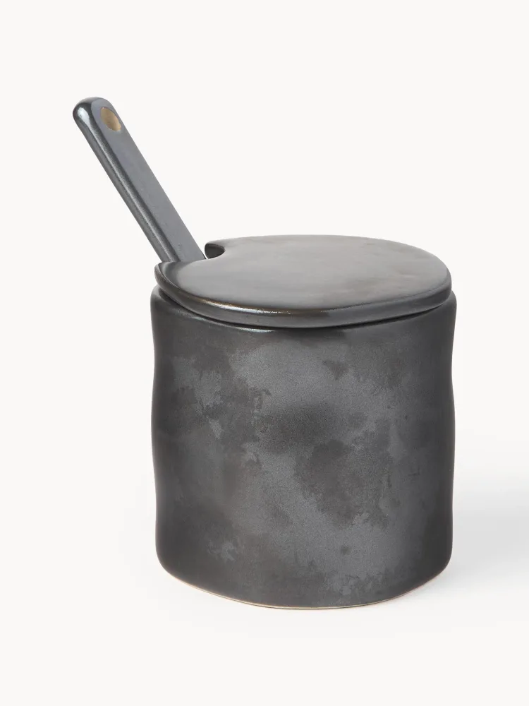 Ferm Living Банка для хранения с ложкой Flow из каменной керамики, 3 предмета