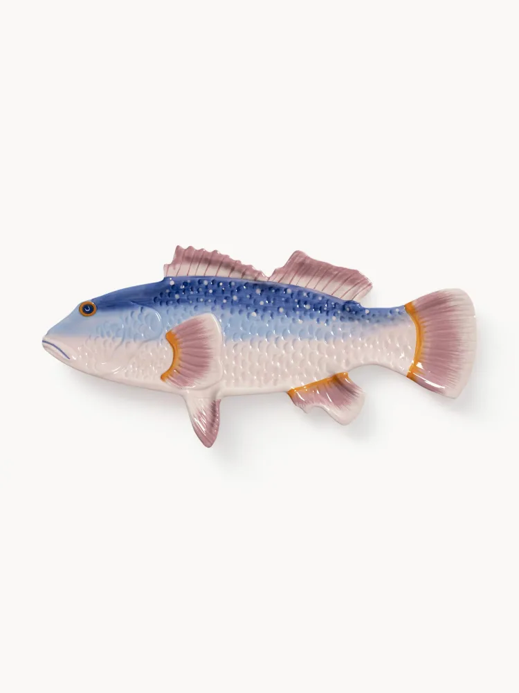&klevering Блюдо для подачи Fish с ручной росписью, в форме рыбы, розово-синее