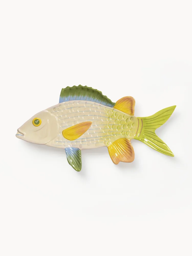 &klevering Блюдо для подачи Fish с ручной росписью, в форме рыбы, зелёно-жёлтое
