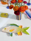 &klevering Блюдо для подачи Fish с ручной росписью, в форме рыбы, зелёно-жёлтое — фото 4