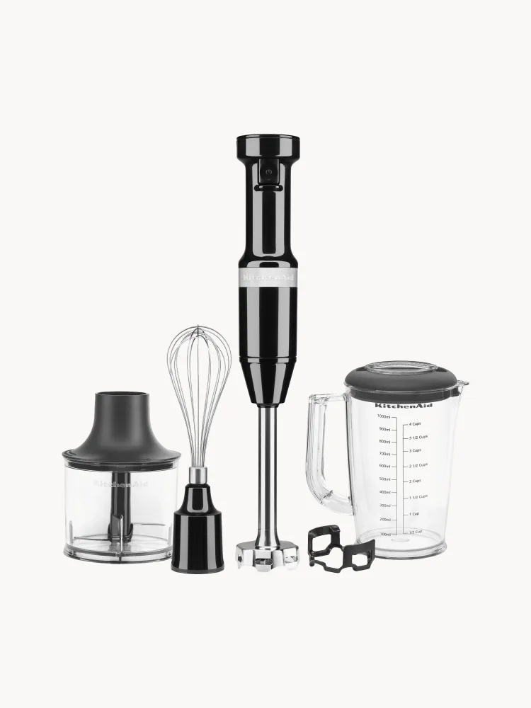 KitchenAid Блендер погружной Classic с мерной чашей 1 л, венчиком и измельчителем, набор 6 предметов, чёрный глянцевый