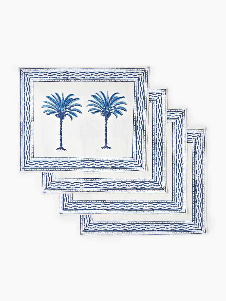 Les Ottomans Комплект хлопковых салфеток под приборы с ручной печатью The Palms, 4 шт, 50x40 см