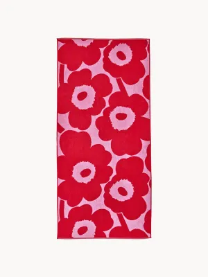 Marimekko Полотенце банное Unikko двустороннее, бледно-розовое с красным