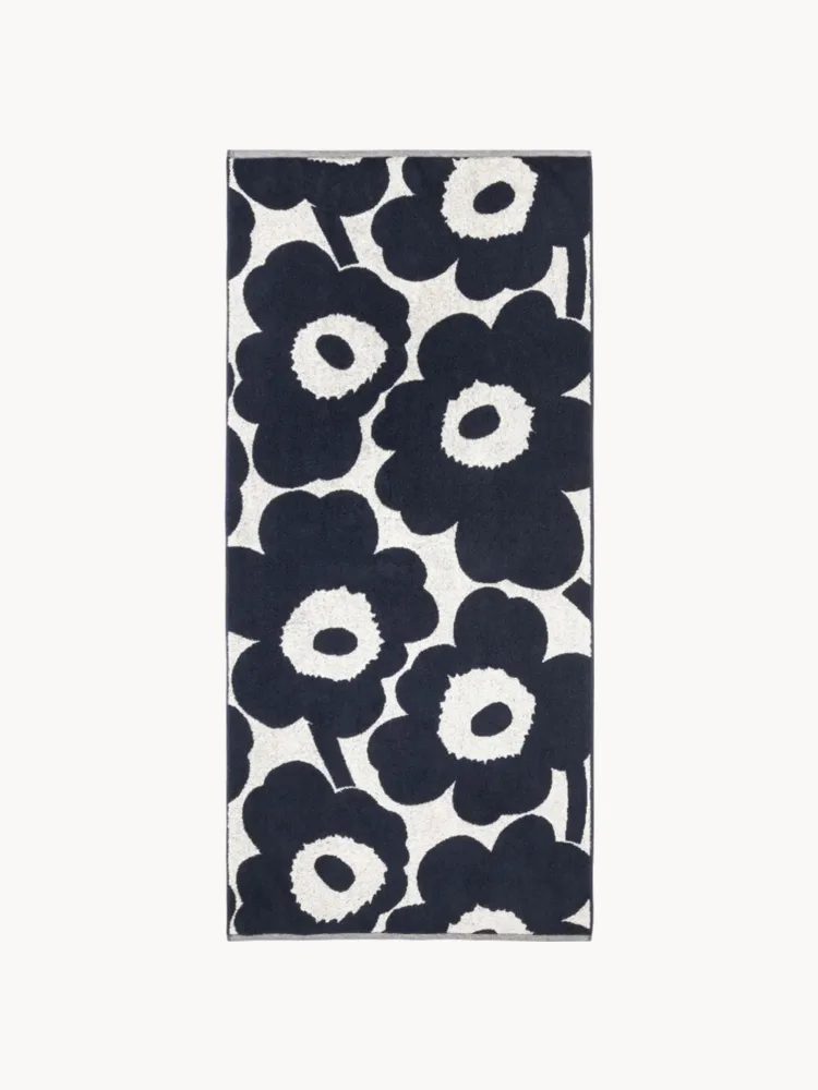 Marimekko Полотенце банное Unikko двустороннее, молочно-белое с темно-синим