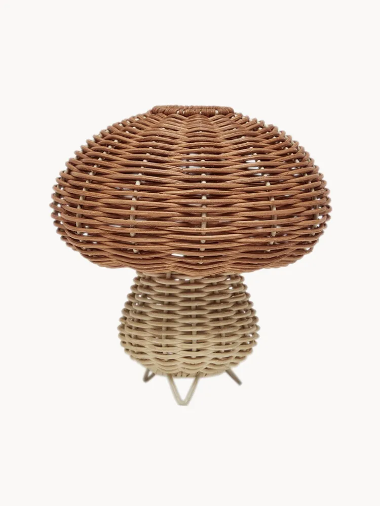OYOY Mini Настольный светильник Mushroom из натурального ротанга ручного плетения, диаметр 15 см, светло-бежевый