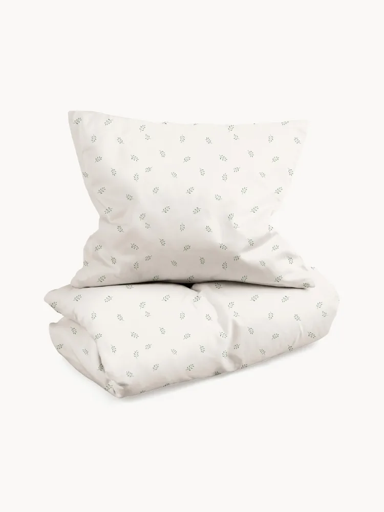 Sebra Комплект постельного белья детский Sophora Leaves из перкаля, пододеяльник 100×135 см и наволочка 40×60 см, белый с зелёным