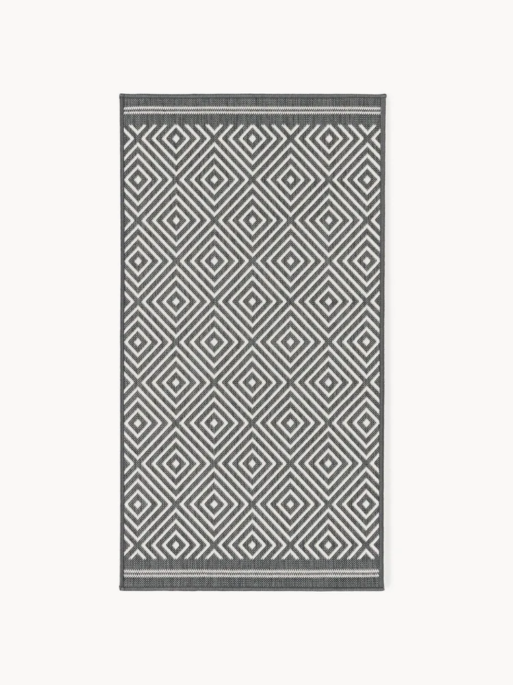 Westwing Collection Ковер уличный Reddy двусторонний с ромбовидным узором, 80х150 см, тёмно-серый с молочно-белым