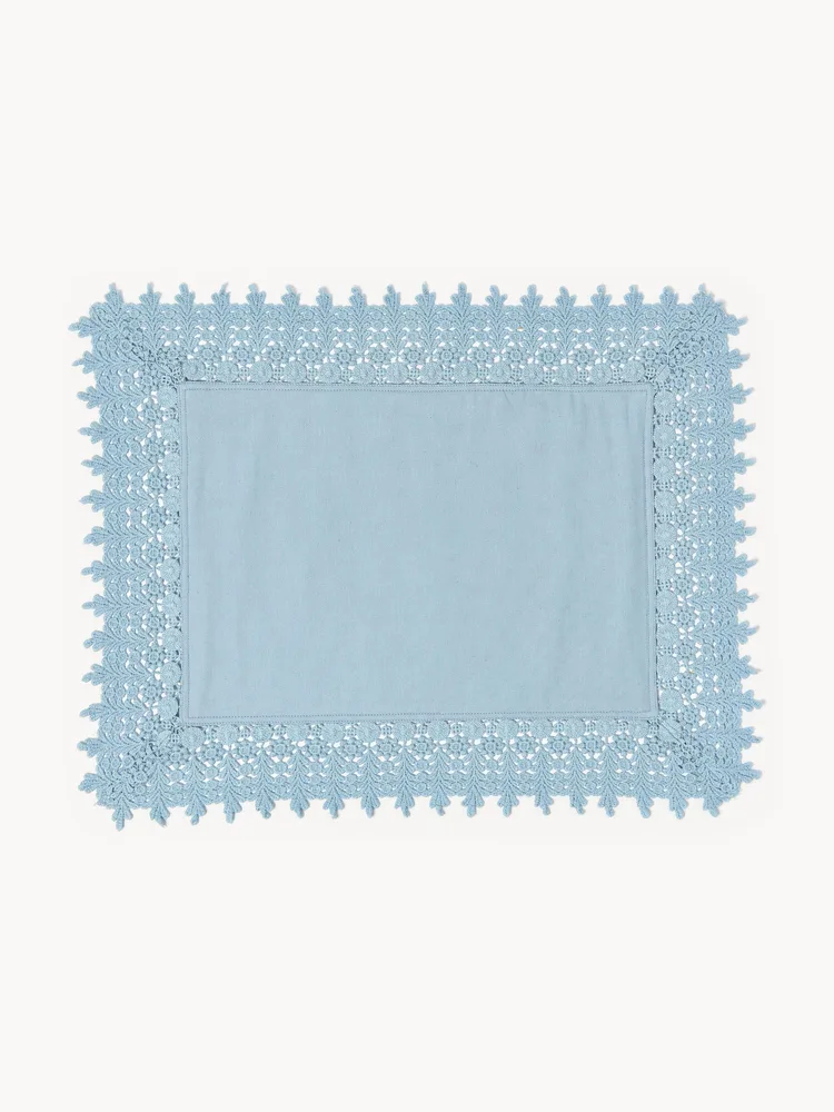 Westwing Collection Комплект подкладок с кружевом Flavia, 2 шт, Ш 45 × Д 50 см, Светлый синий