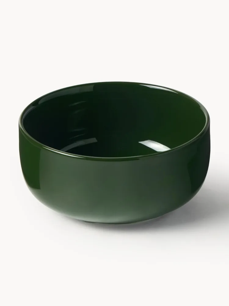 Westwing Collection Набор мисок Nessa из твёрдого фарфора, 4 предмета, Ø 14 × В 6 см, Тёмный зелёный