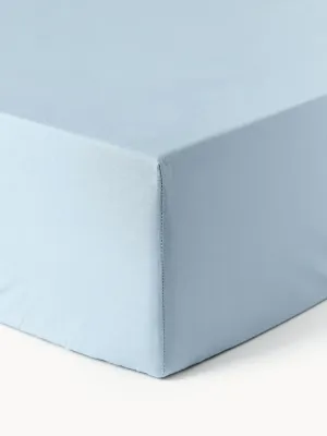Westwing Collection Простыня на резинке Elsie из перкали, голубая, Ш 90 × Д 200 см, В 25 см, Светлый синий
