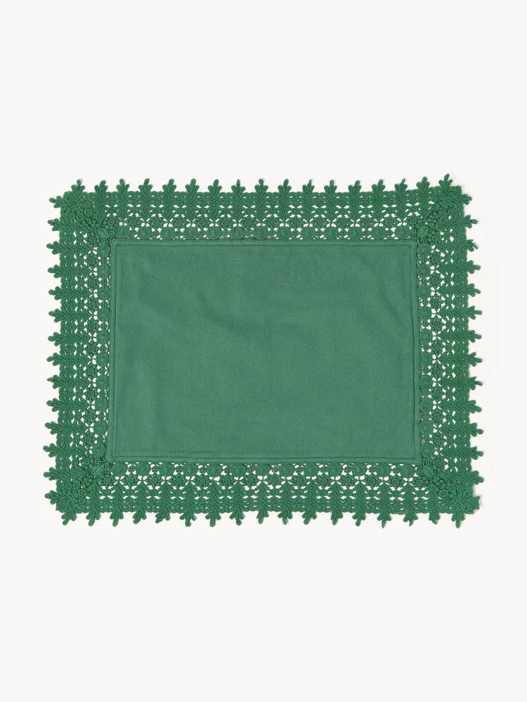 Westwing Collection Комплект подкладок с кружевом Flavia, 2 шт, Ш 45 × Д 50 см, Тёмный зелёный