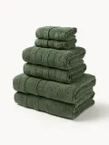 Westwing Collection Комплект махровых полотенец Luxe, 3 предм. (гостевое полотенце, полотенце для рук, банное полотенце), Тёмный зелёный — фото 1