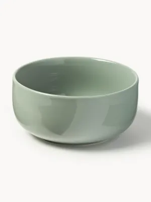 Westwing Collection Набор мисок Nessa из твёрдого фарфора, 4 предмета, Ø 14 × В 6 см, Шалфейный зелёный